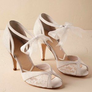 BHLDN Rachel Simpson Almeria Bridal Organza Ribbon Lace Heels Size 37